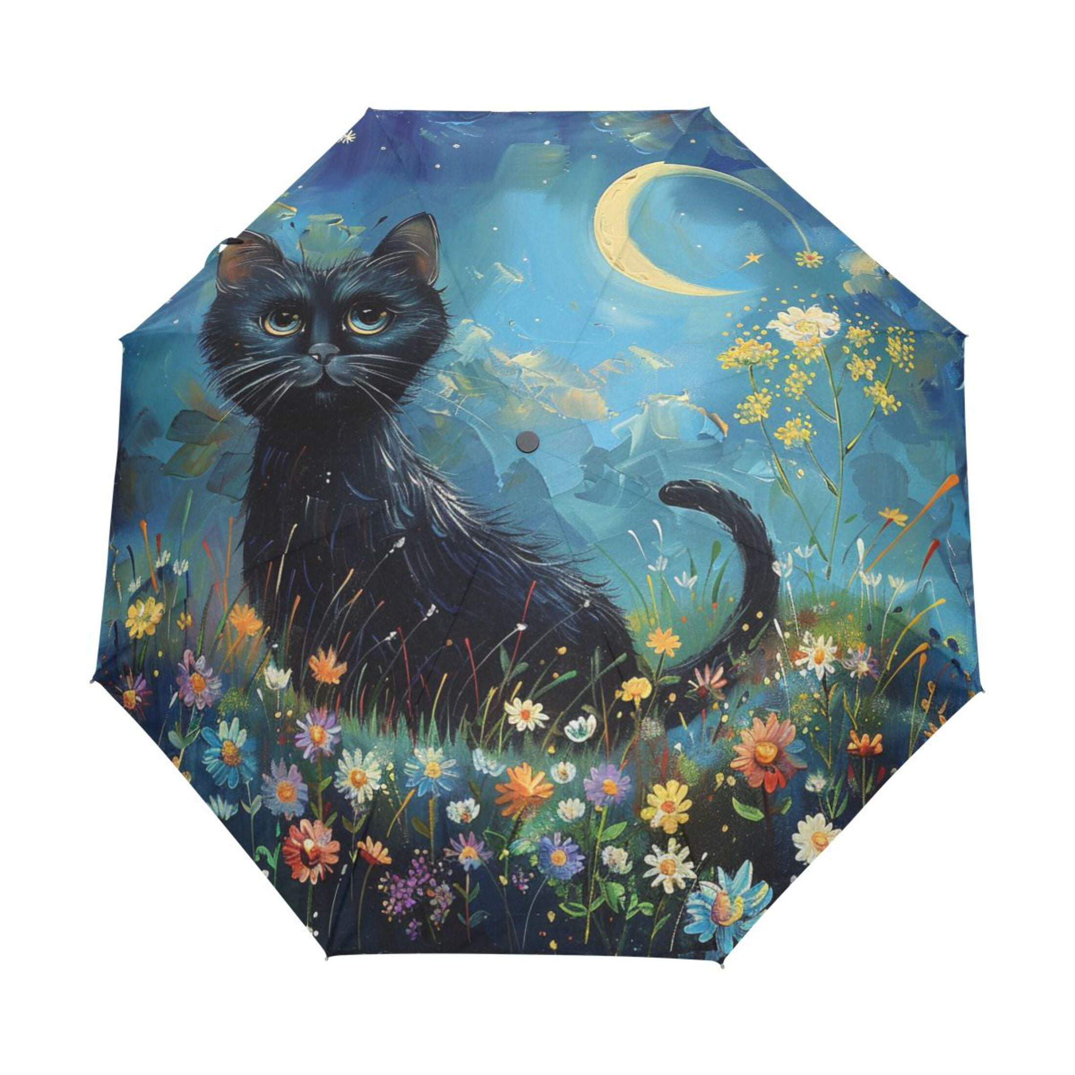 YAZAOO One-Touch Auto Open Close Rain Umbrella With Creative Moonlit Whiskers in Bloom Pattern