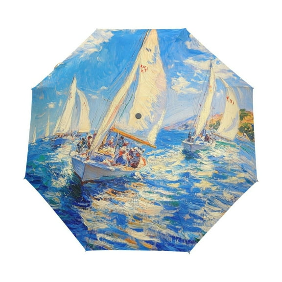 YAZAOO One-Touch Auto Open Close Rain Umbrella With Creative Ocean Breeze Regatta Pattern