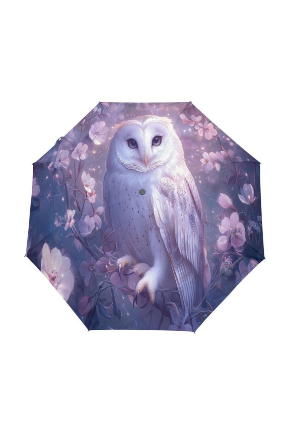 One-Touch Auto Open Close Rain Umbrella With Creative Owl in Blossoms Pattern