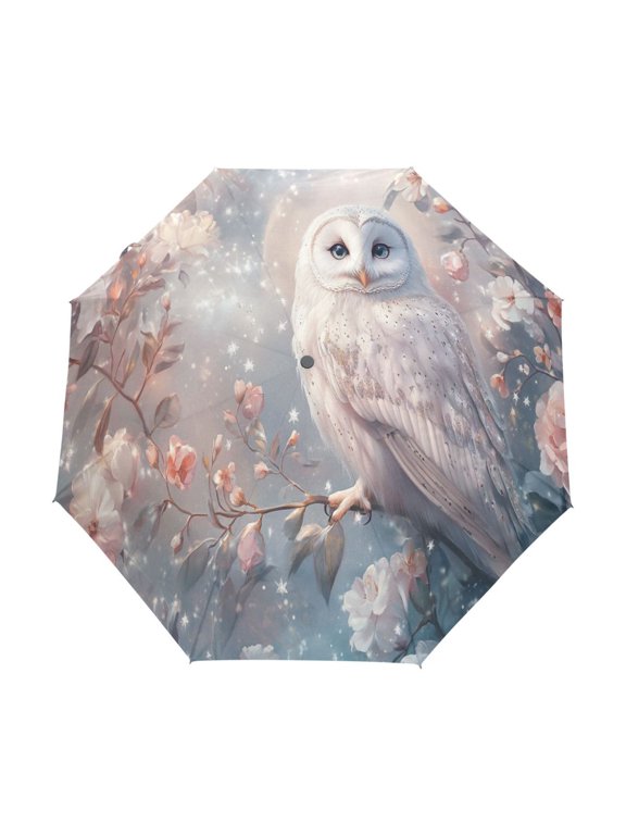 One-Touch Auto Open Close Rain Umbrella With Creative Owl with Flowers Pattern