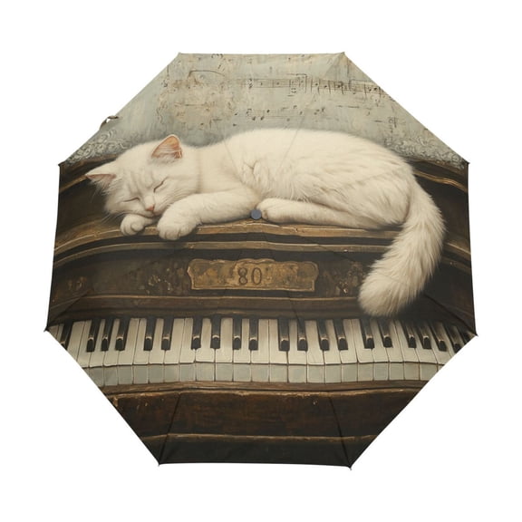 YAZAOO One-Touch Auto Open Close Rain Umbrella With Creative Piano Dreams with A Cozy Cat Pattern