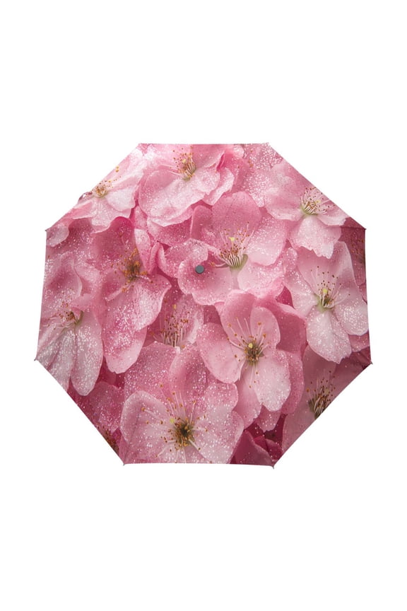 One-Touch Auto Open Close Rain Umbrella With Creative Pink Flowers with Glitter Pattern