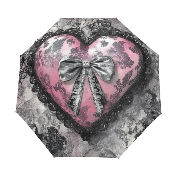 YAZAOO One-Touch Auto Open Close Rain Umbrella With Creative Pink Lace Heart Bow Pattern