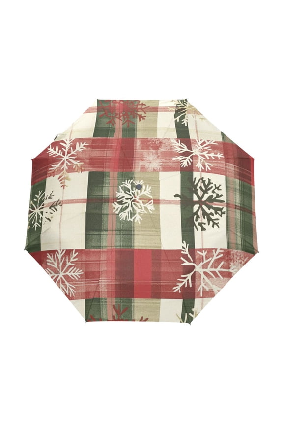 One-Touch Auto Open Close Rain Umbrella With Creative Plaid Winter Wonderland Pattern