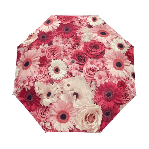 YAZAOO One-Touch Auto Open Close Rain Umbrella With Creative Red Pink Rose Pattern