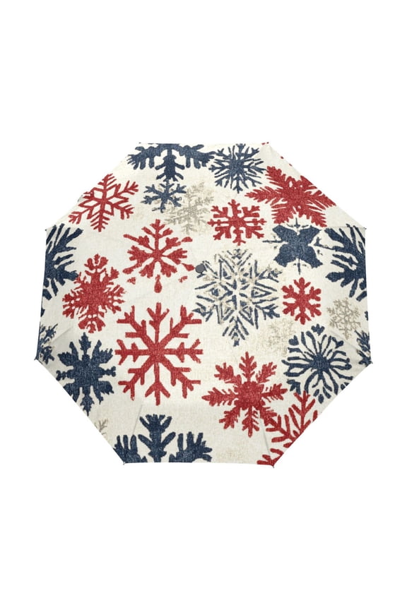 One-Touch Auto Open Close Rain Umbrella With Creative Red White and Blue Snowflakes Pattern