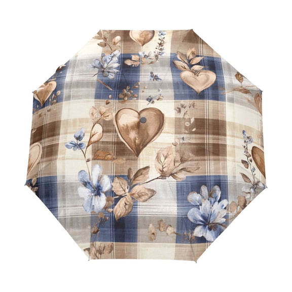 YAZAOO One-Touch Auto Open Close Rain Umbrella With Creative Rustic Hearts and Floral Harmony Pattern