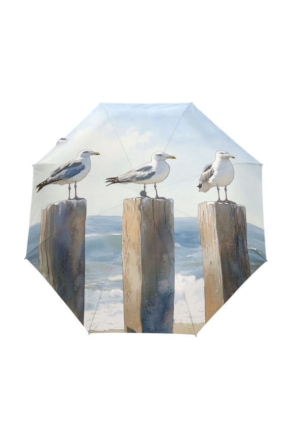 One-Touch Auto Open Close Rain Umbrella With Creative Seagull Sentinels Pattern
