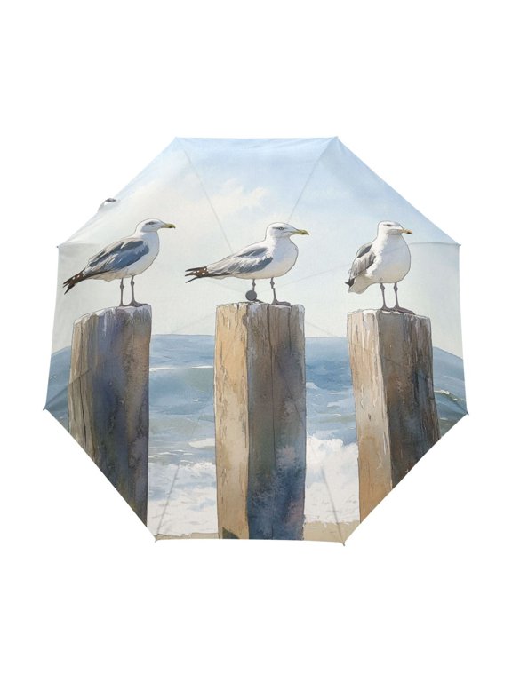 One-Touch Auto Open Close Rain Umbrella With Creative Seagull Sentinels Pattern