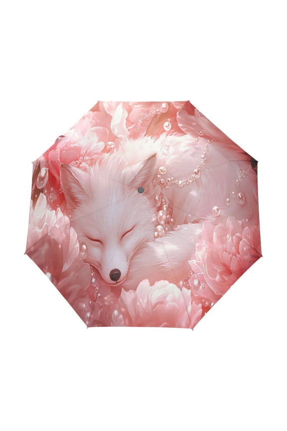 One-Touch Auto Open Close Rain Umbrella With Creative Sleeping Fox in Flowers Pattern