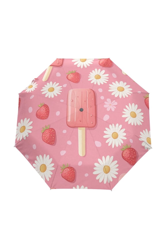One-Touch Auto Open Close Rain Umbrella With Creative Strawberries and Ice Pops Pattern