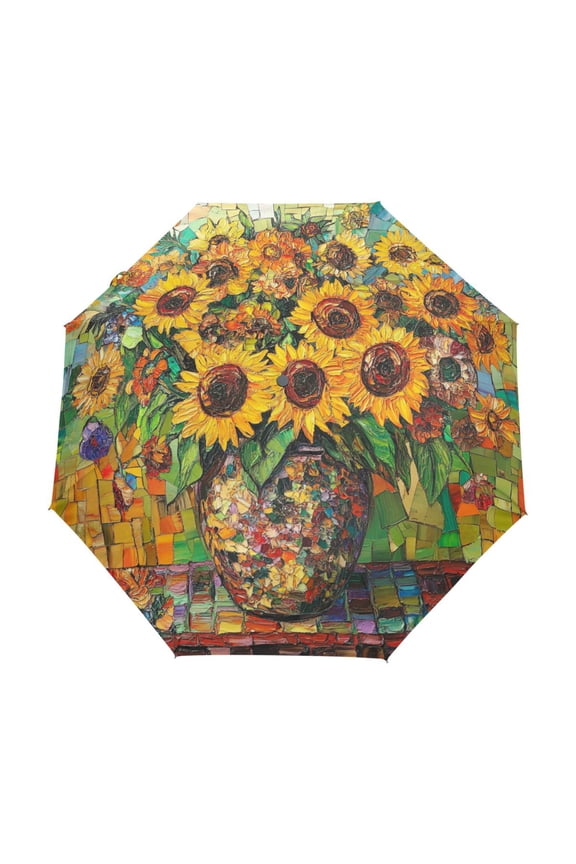 One-Touch Auto Open Close Rain Umbrella With Creative Sunflower Symphony Pattern