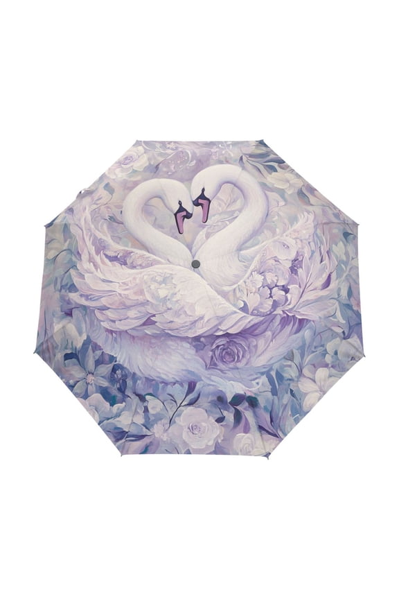 One-Touch Auto Open Close Rain Umbrella With Creative Swans in Harmony Pattern