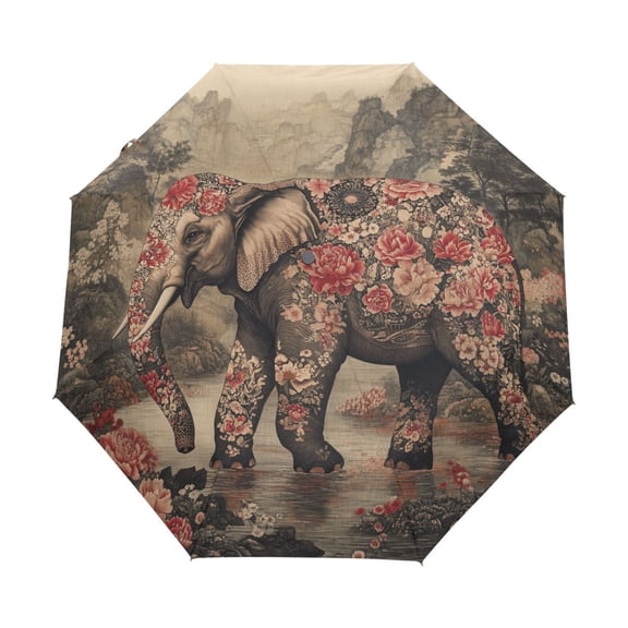 YAZAOO One-Touch Auto Open Close Rain Umbrella With Creative The Enchanted Elephant Pattern
