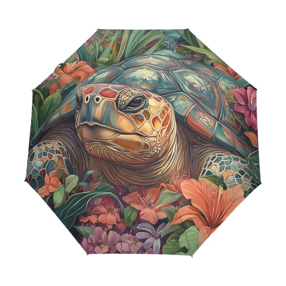 YAZAOO One-Touch Auto Open Close Rain Umbrella With Creative Turtle in A Tropical Paradise Pattern