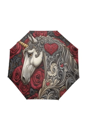 One-Touch Auto Open Close Rain Umbrella With Creative Unicorn Roses Hearts Pattern