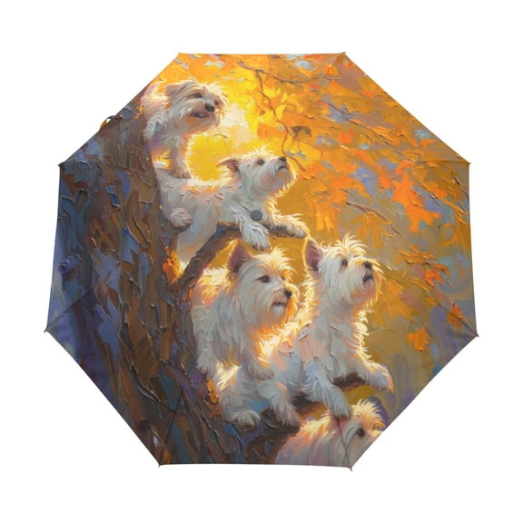 YAZAOO One-Touch Auto Open Close Rain Umbrella With Creative Westies in The Fall Foliage Pattern