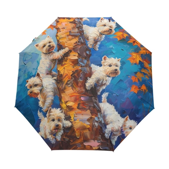 YAZAOO One-Touch Auto Open Close Rain Umbrella With Creative Whimsical Pups in Autumn Pattern