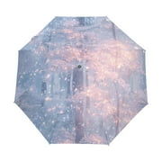 YAZAOO One-Touch Auto Open Close Rain Umbrella With Creative Winter Forest Snowfall Pattern