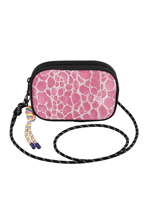 YAZAOO Pink Snake Blocky Pattern Print Mini Crossbody Phone Bag Adjustable Rope Strap Small Shoulder Purseone size