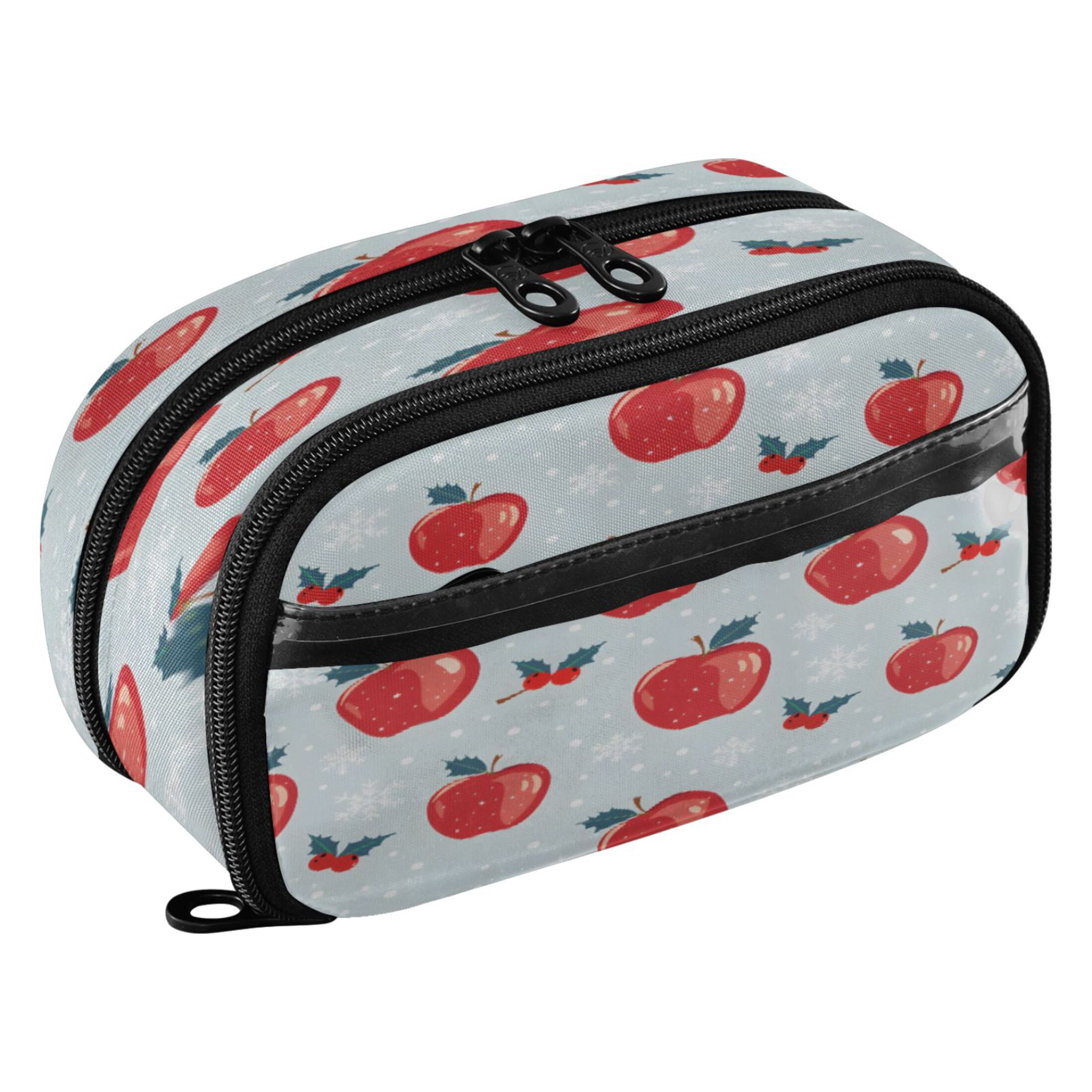 YAZAOO Red Cherry Apple Pattern Pattern Waterproof Polyester PVC Pencil Case Clear Window Dual Zipper Stationery Organizer