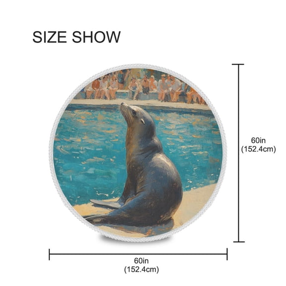 YAZAOO Round Tablecloth Art Sea Lion Pattern Tableclothes