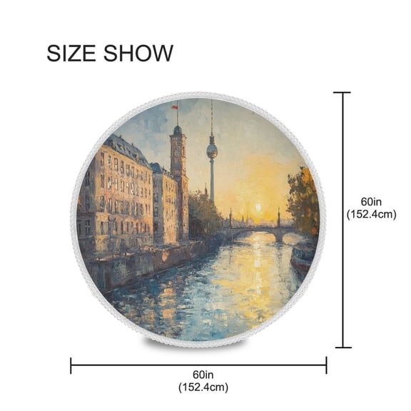 YAZAOO Round Tablecloth Art Tower Bridge Painting Pattern Tableclothes