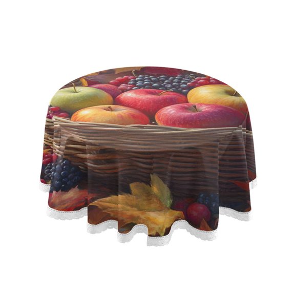YAZAOO Round Tablecloth Basket Of Fruits and Leaves Pattern Tableclothes