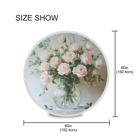 YAZAOO Round Tablecloth Blooming Blush Roses Pattern Tableclothes