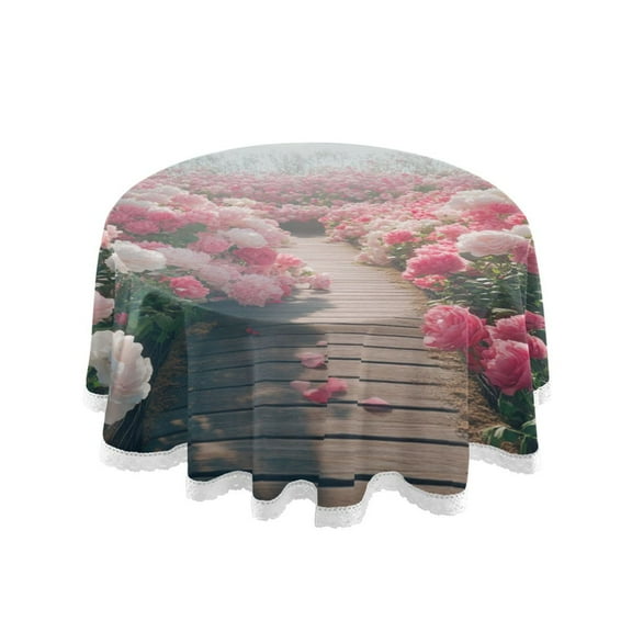 YAZAOO Round Tablecloth Blooming Rose Garden Pattern Tableclothes