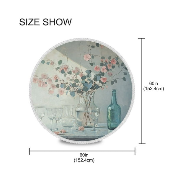 YAZAOO Round Tablecloth Blossom Glass Bottle Painting Pattern Tableclothes