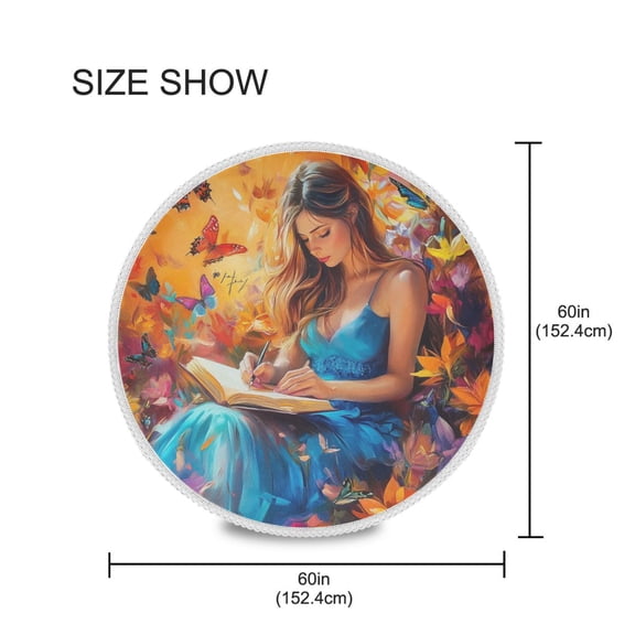 YAZAOO Round Tablecloth Booking Girl Pattern Tableclothes