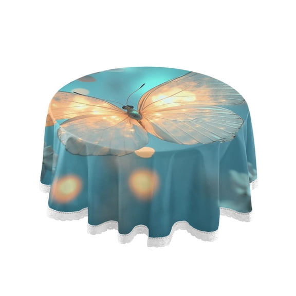 YAZAOO Round Tablecloth Butterfly Amidst Flowers and Foliage Pattern Tableclothes
