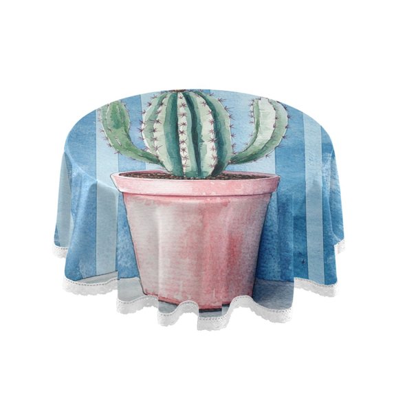 YAZAOO Round Tablecloth Cactus Painting Pattern Tableclothes