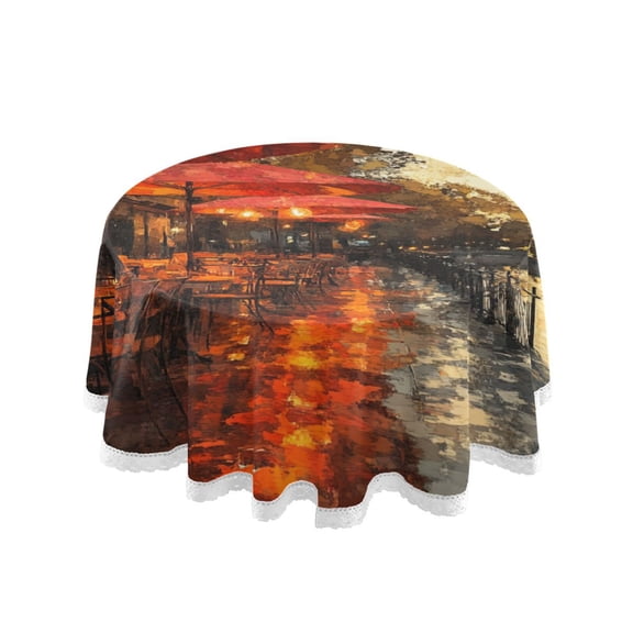 YAZAOO Round Tablecloth Cafe by Tower Evening Scene Pattern Tableclothes
