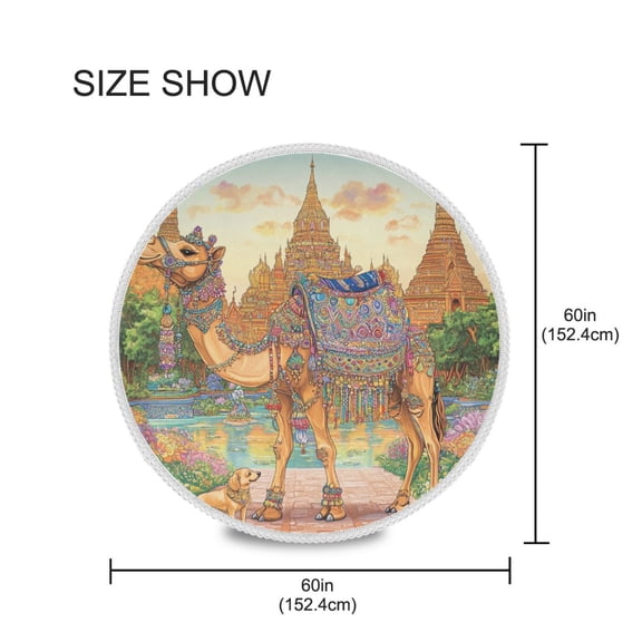 YAZAOO Round Tablecloth Camel and Temple Pattern Tableclothes