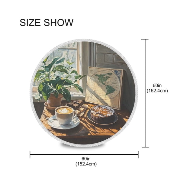 YAZAOO Round Tablecloth Cappuccino and Chocolate Cake Pattern Tableclothes