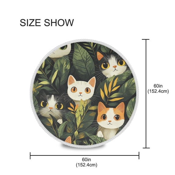 YAZAOO Round Tablecloth Cartoon Cats Peeking Pattern Tableclothes