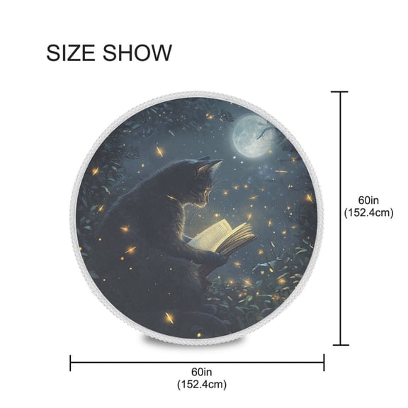 YAZAOO Round Tablecloth Cat under The Moon Pattern Tableclothes