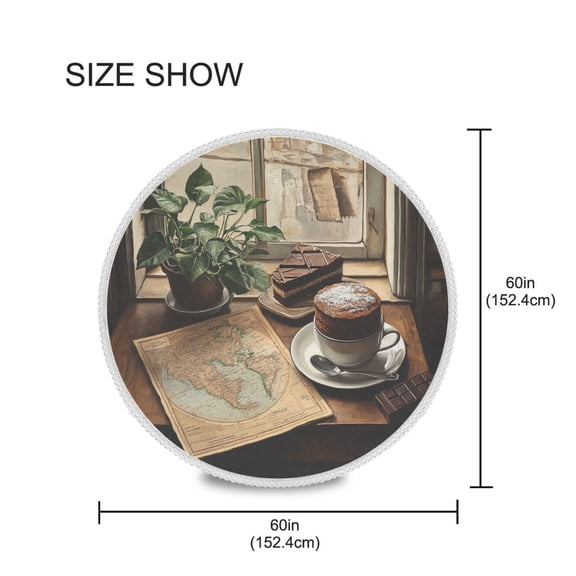 YAZAOO Round Tablecloth Coffee and Chocolate Cake Painting Pattern Tableclothes