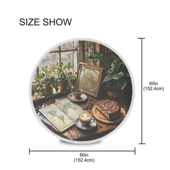 YAZAOO Round Tablecloth Coffee and Chocolate Cake Pattern Tableclothes