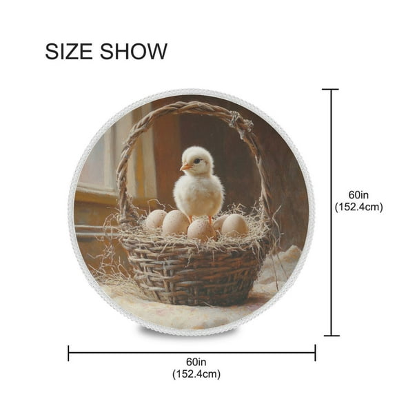 YAZAOO Round Tablecloth Cut Chicken Baby Stand on Basket Pattern Tableclothes