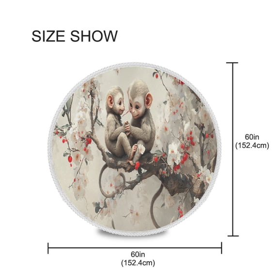 YAZAOO Round Tablecloth Cute Monkey Ink Style Pattern Tableclothes