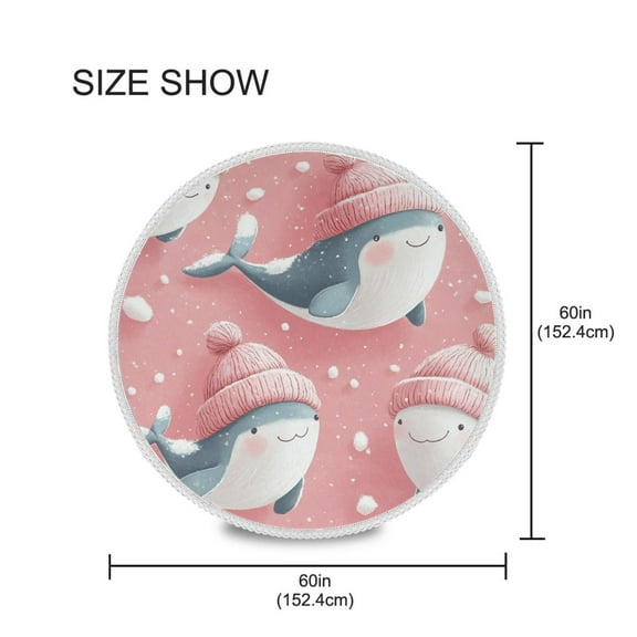 YAZAOO Round Tablecloth Cute Pink Cap Whale Pattern Tableclothes