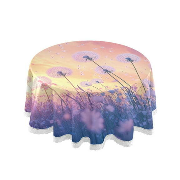 YAZAOO Round Tablecloth Dandelions in Colorful Field Pattern Tableclothes