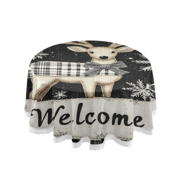 YAZAOO Round Tablecloth Deer with Bowknot Pattern Tableclothes