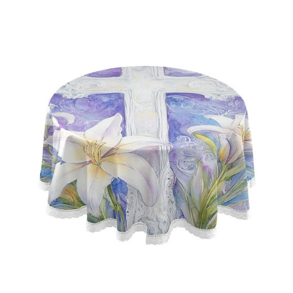 YAZAOO Round Tablecloth Easter Cross Paining Pattern Tableclothes