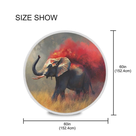 YAZAOO Round Tablecloth Elephant Running Painting Pattern Tableclothes