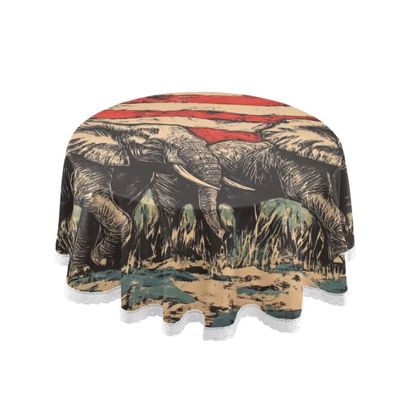YAZAOO Round Tablecloth Elephants Painting Pattern Tableclothes