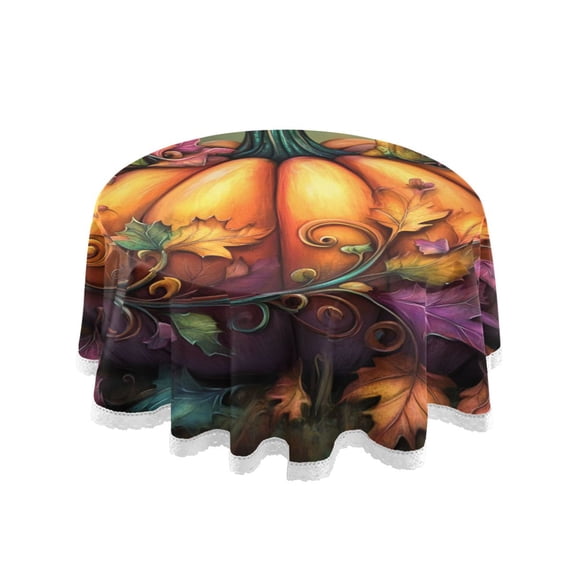 YAZAOO Round Tablecloth Fall Pumpkin Pattern Tableclothes